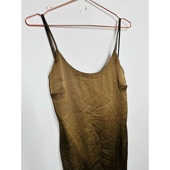 leRumi Green Brown Side Slit Shift Kinsey Back Tie Slip Dress size Medium - Picture 11 of 16